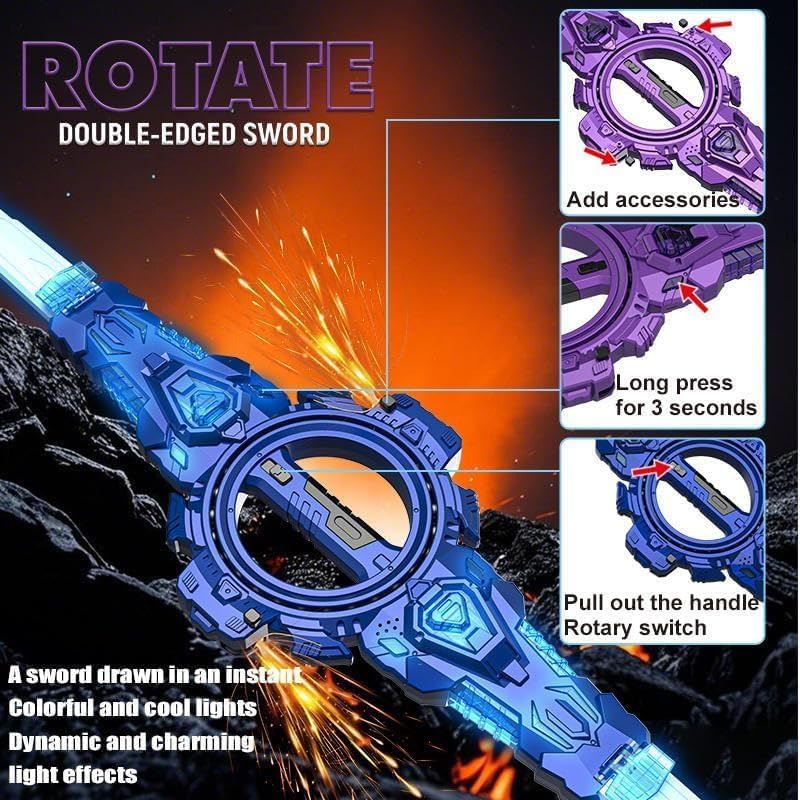 Fire Spiral Sword Double-Edged Rotating LED Lightsaber Toy with Colorful Lights