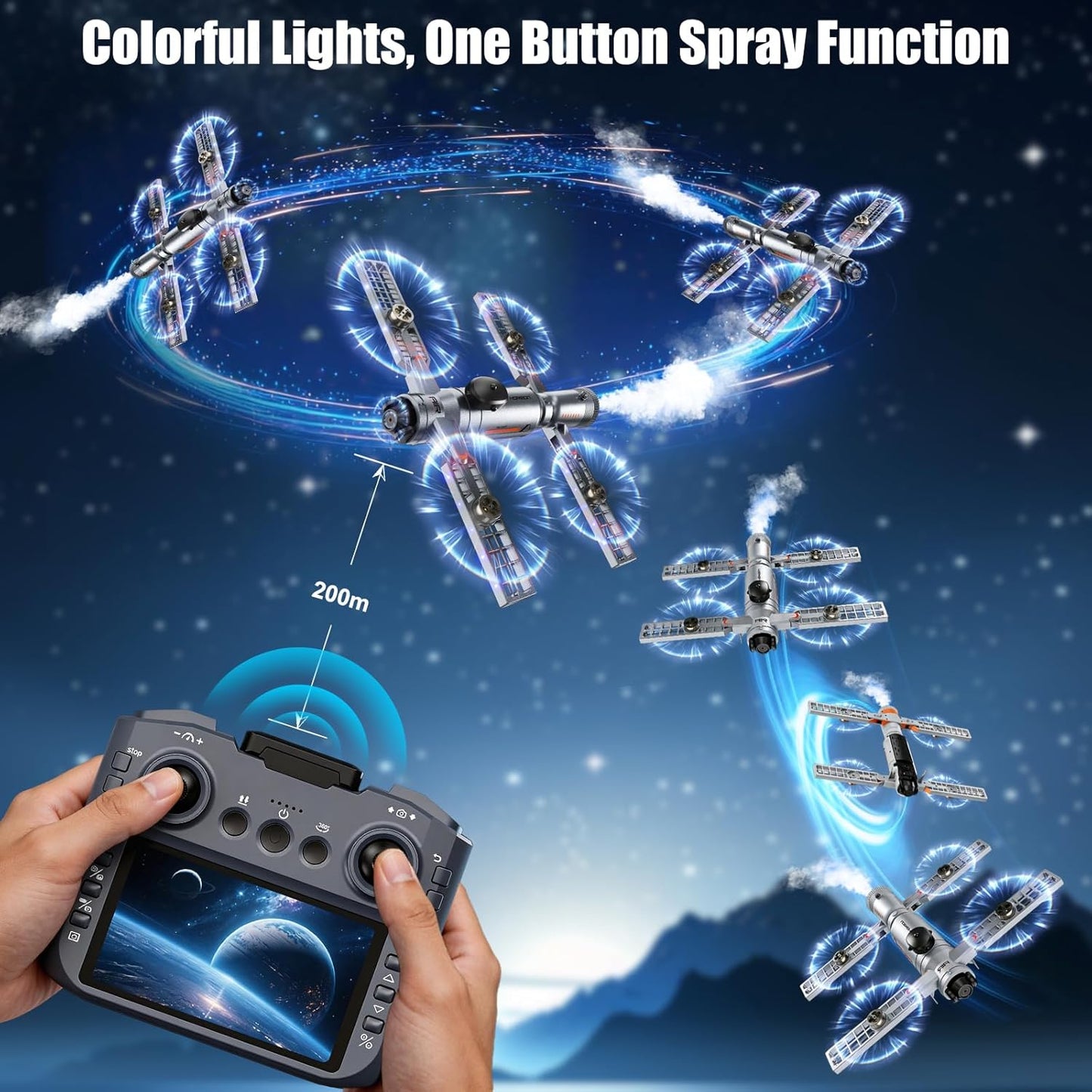 Spaceship Smoke Drone with Screen Remote