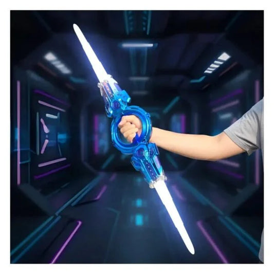 Fire Spiral Sword Double-Edged Rotating LED Lightsaber Toy with Colorful Lights