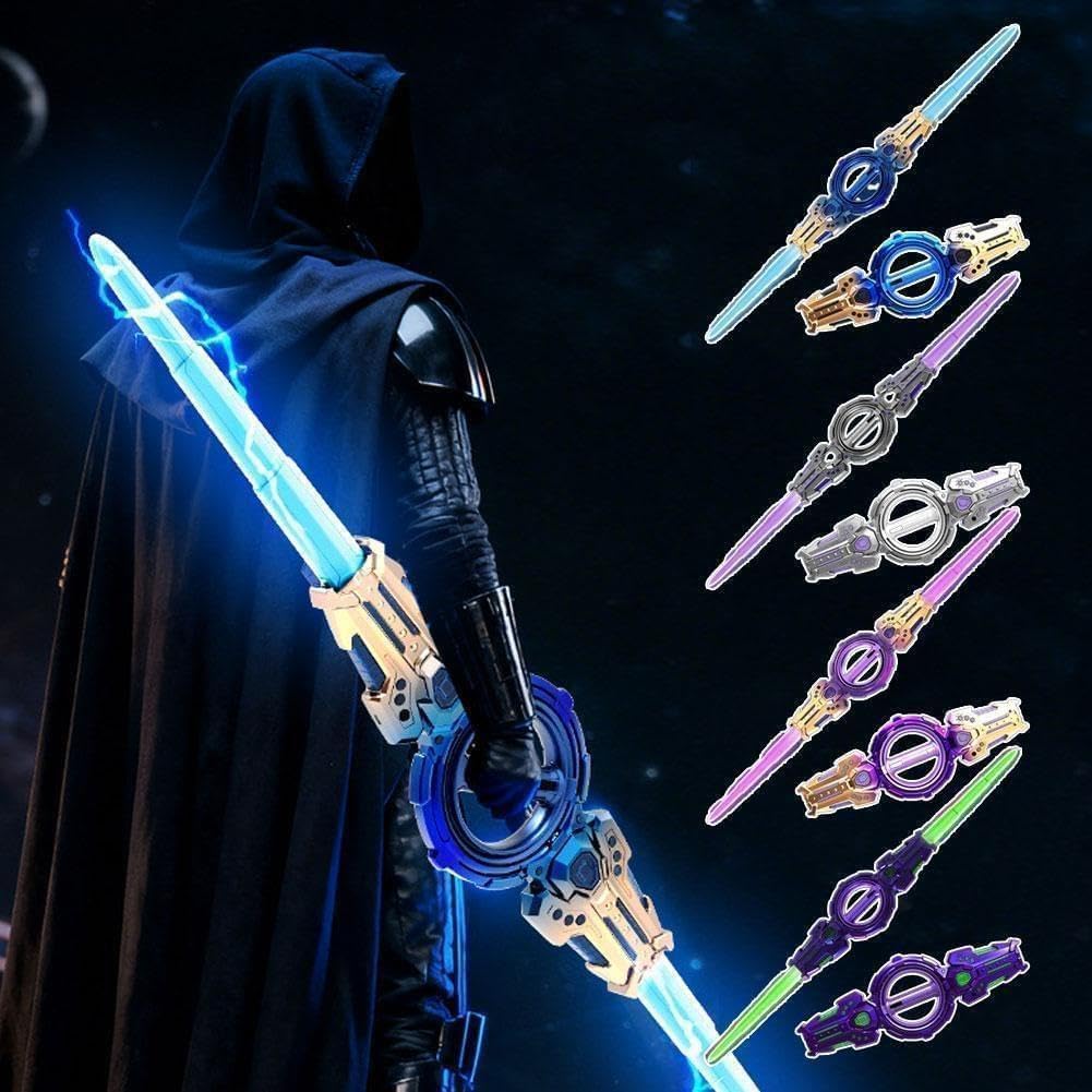 Fire Spiral Sword Double-Edged Rotating LED Lightsaber Toy with Colorful Lights