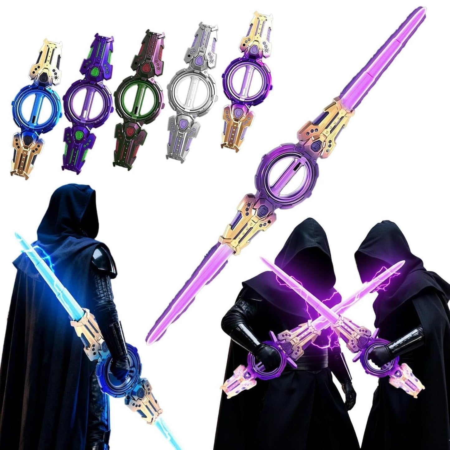 Fire Spiral Sword Double-Edged Rotating LED Lightsaber Toy with Colorful Lights